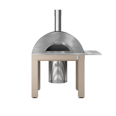 Front view of Fontana Riviera Wood Pizza Oven in Stainless Steel Including Trolley