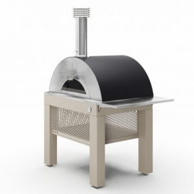 Side view of Fontana Bellagio Wood Pizza Oven Including Trolley in Black