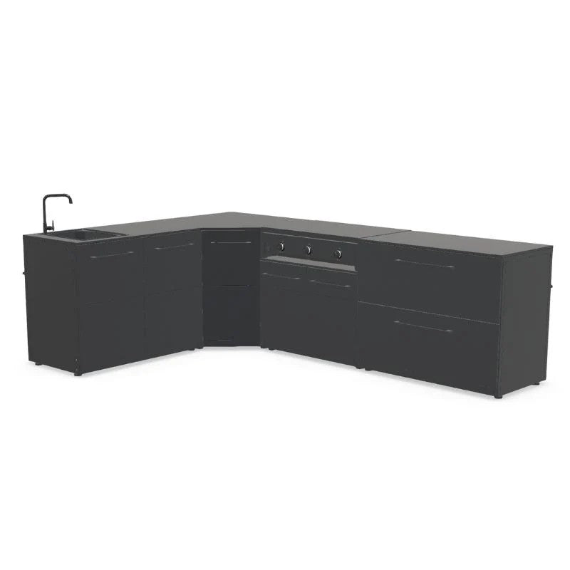 Cozze Elements Modular Outdoor Kitchen L-Shape with Grill, Storage & Sink, Matte-Black