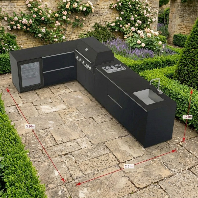 Fontana Ignes Stainless Steel Outdoor Kitchen with 5 Burner Grill, Hob, Sink, Fridge & Storage