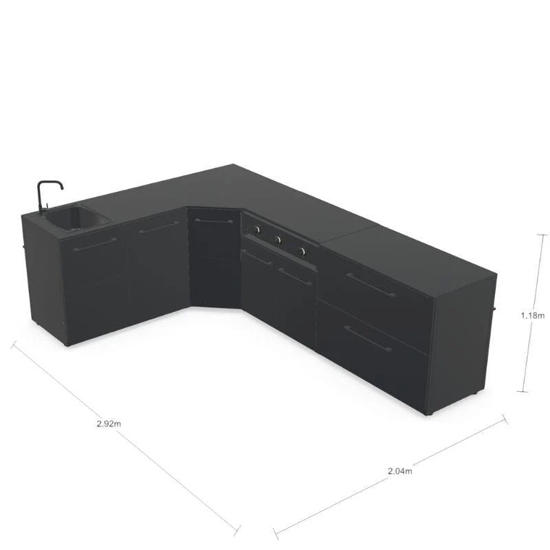 Cozze Elements Modular Outdoor Kitchen L-Shape with Grill, Storage & Sink, Matte-Black