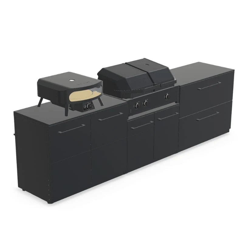 Cozze Elements Modular Outdoor Kitchen with Quattro 900 Grill & Storage, Matte Black