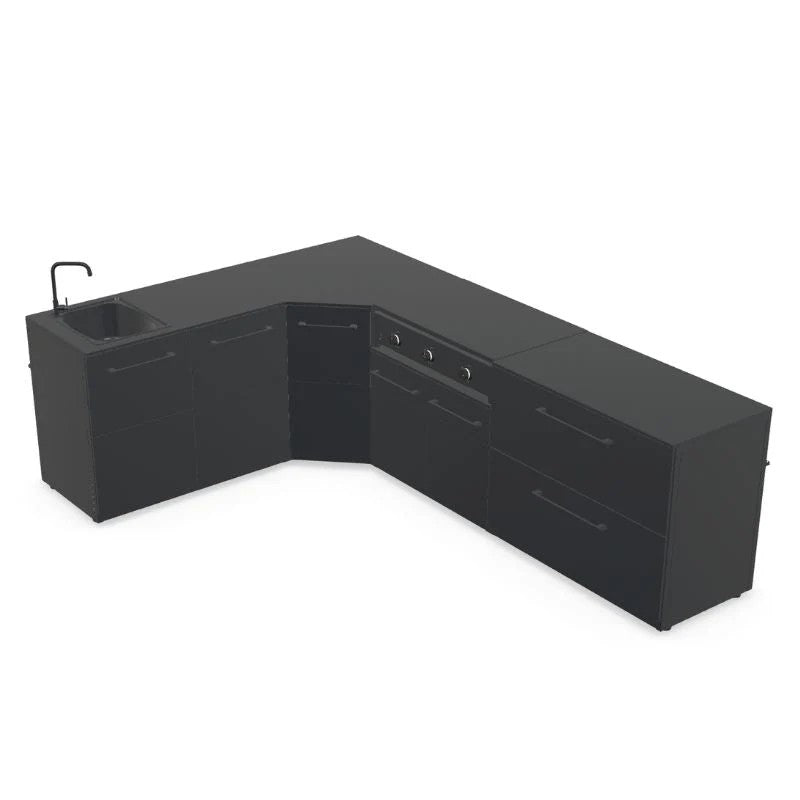Cozze Elements Modular Outdoor Kitchen L-Shape with Grill, Storage & Sink, Matte-Black