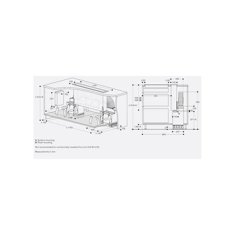 Gaggenau 400 Series AL400122 Stainless Steel Table Ventilation 120cm