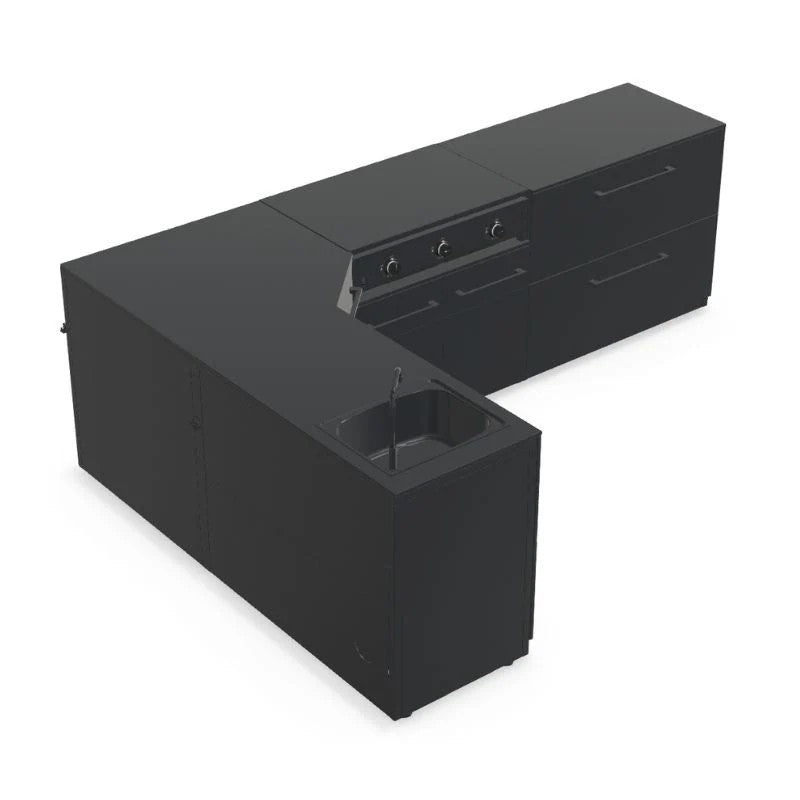 Cozze Elements Modular Outdoor Kitchen L-Shape with Grill, Storage & Sink, Matte-Black