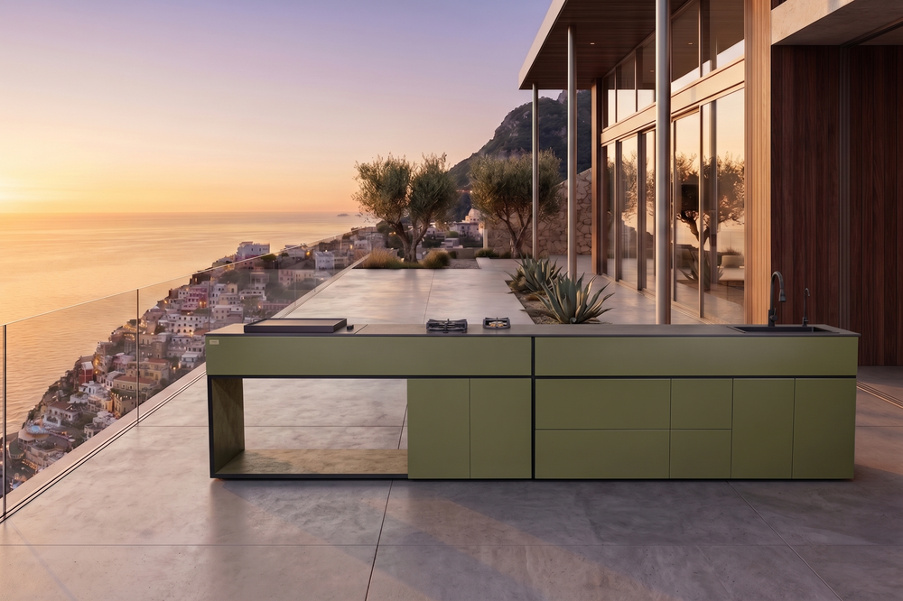 Grillionaire MOSS Grade 2 Aluminum Modular Outdoor Kitchen with Dekton Worktops, Sink, Side Burner and Fridge