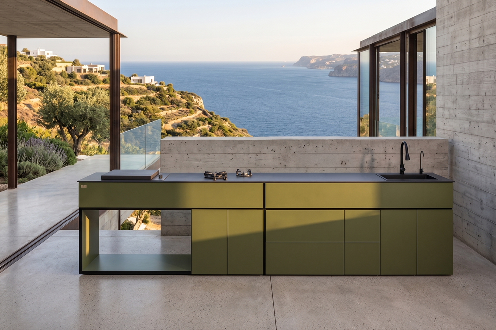 Grillionaire MOSS Grade 2 Aluminum Modular Outdoor Kitchen with Dekton Worktops, Sink, Side Burner and Fridge