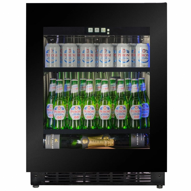 CELLA KITCHENLINE BV30B-TO Shallow Drinks Fridge 60cm Undercounter, Black Glass