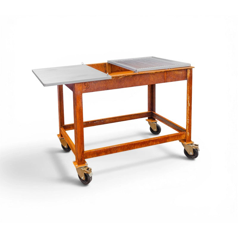 Blok ENKAI Corten Steel Charcoal Table Grill with Stainless Half Top & Round Bar Grill Top