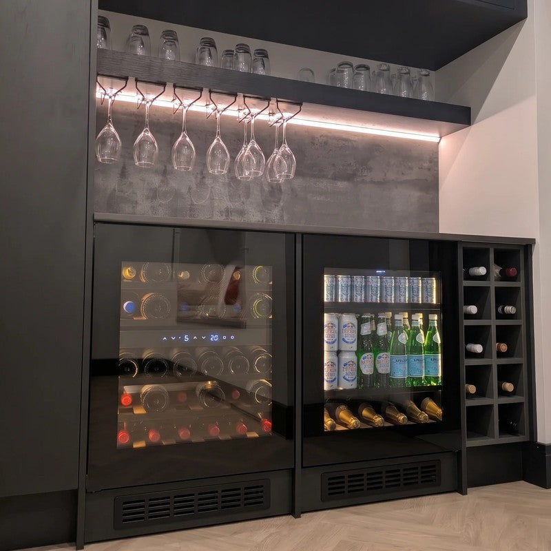 CELLA Wine & Beer Undercounter Fridge Bundle 600mm, Black Glass