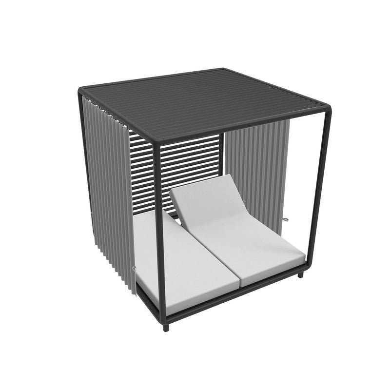 Laze Cabana 1 with Two Mattresses & Curtains, Lava Grey Aluminium
