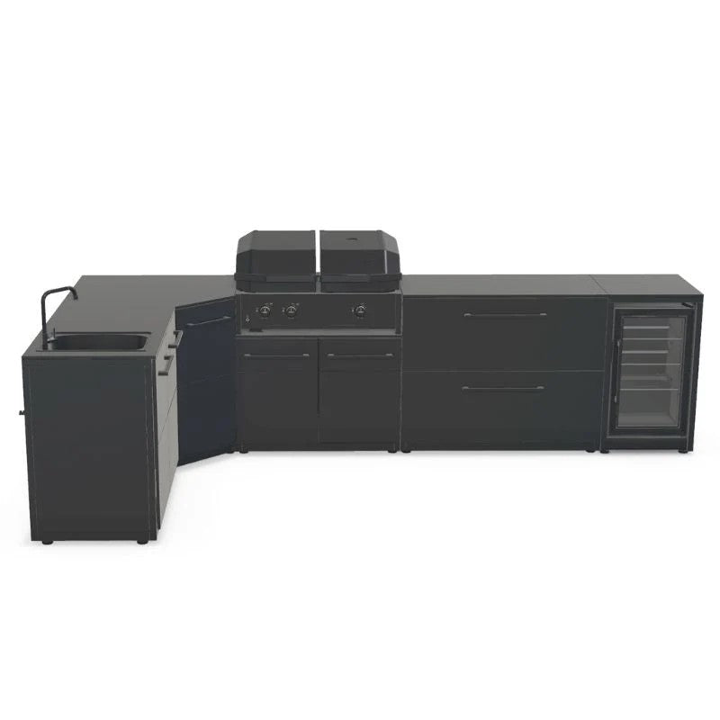 Cozze Elements Modular Outdoor Kitchen L-Shape with Grill, Storage, Fridge & Sink, Matte-Black