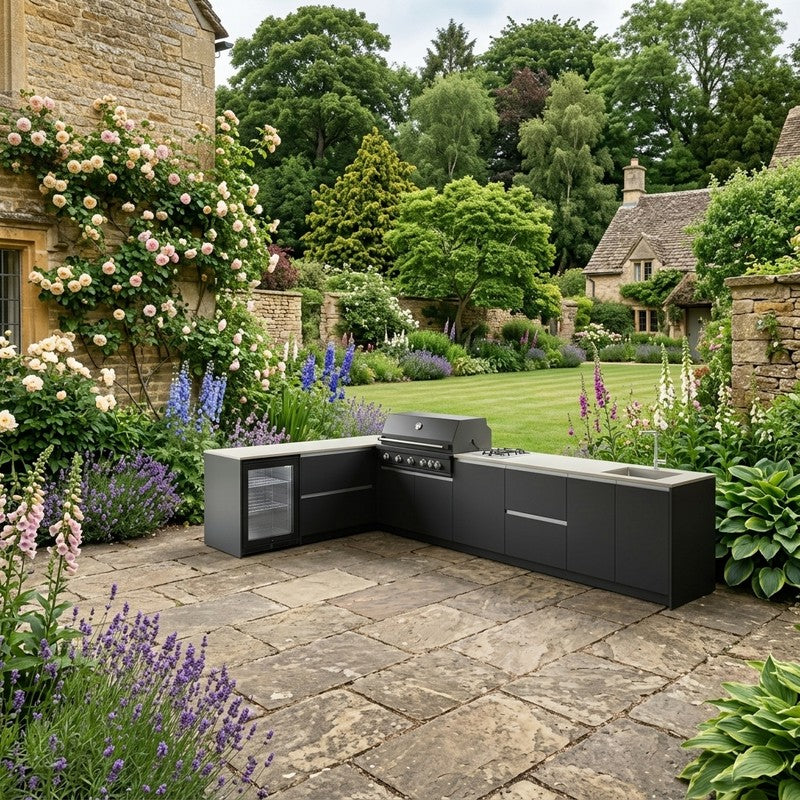 Fontana Ignes Stainless Steel Outdoor Kitchen with 5 Burner Grill, Hob, Sink, Fridge & Storage