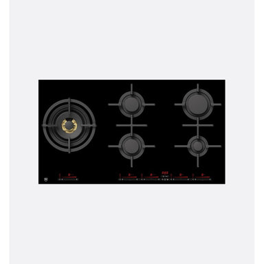 V-Zug GAS951GSAZ Cast Iron Natural Gas Hob 90cm, Black Mirror Glass