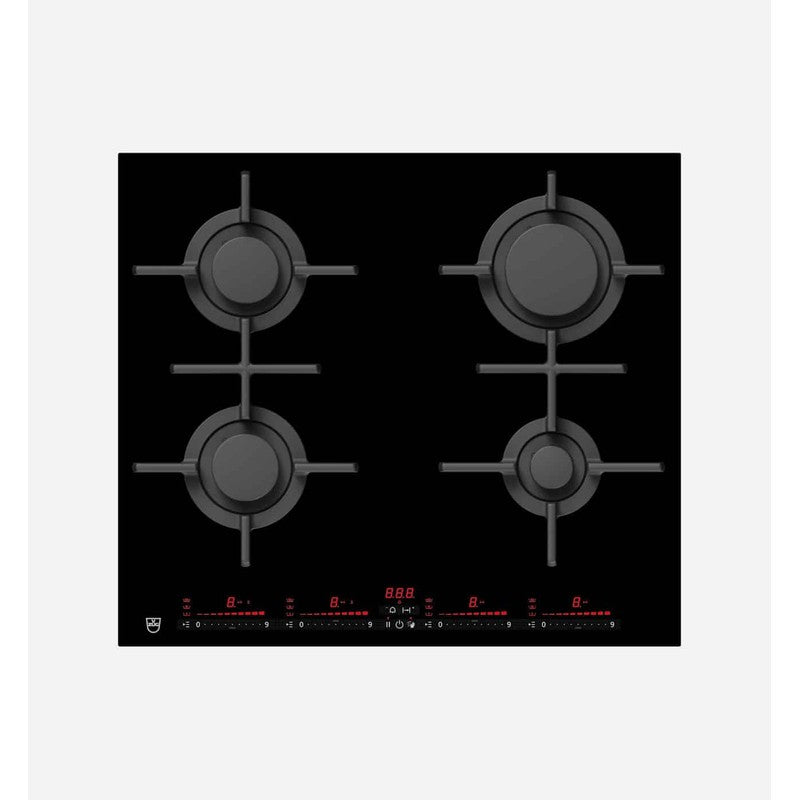 V-Zug GAS641GSAZ Cast Iron Natural Gas Hob 60cm, Black Mirror Glass