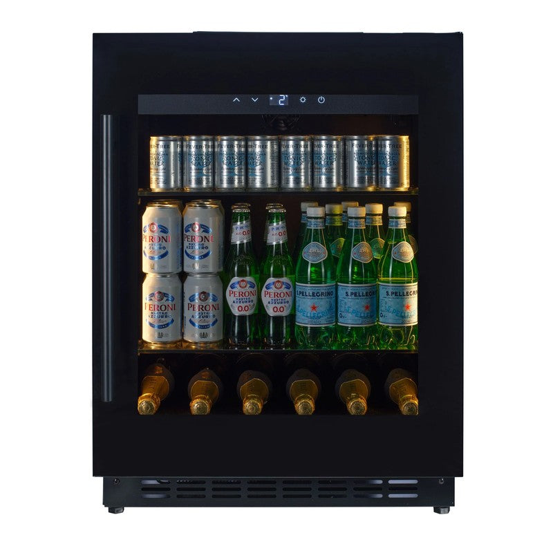 CELLA Kitchenline Undercounter Drinks Fridge 118L, Black Glass
