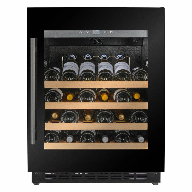 CELLA W40-BH Undercounter Wine Cooler 600mm, 38 Bottle, Black Glass