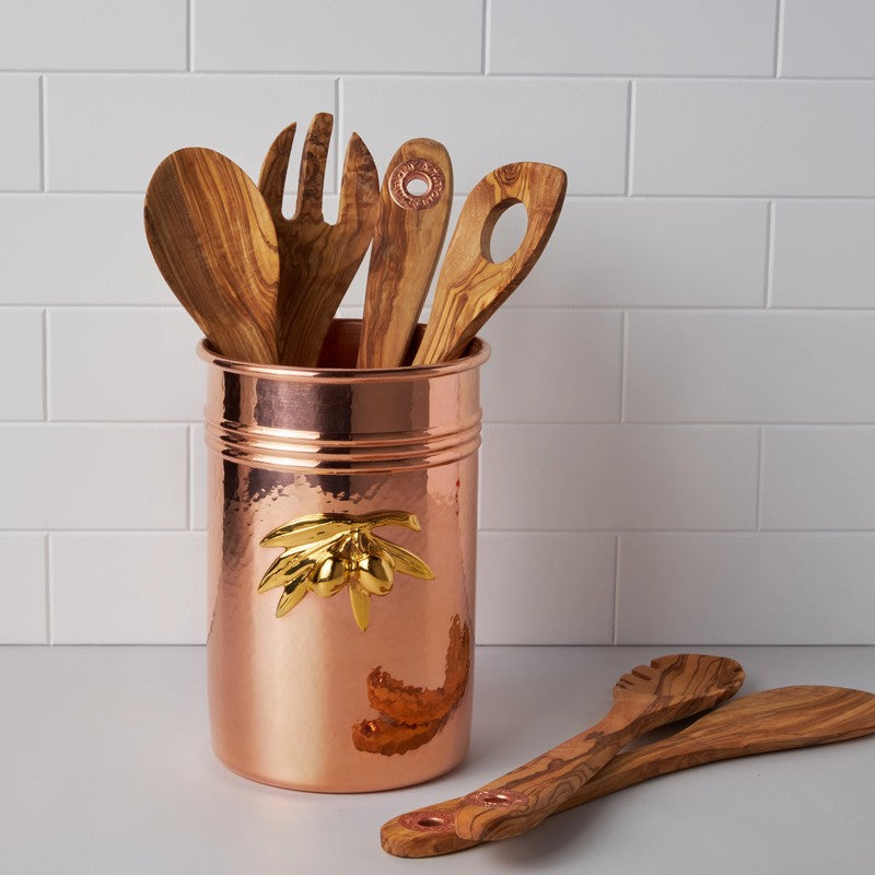 Ruffoni Copper Utensil Holder with 6 Pcs Olivewood Tool Set
