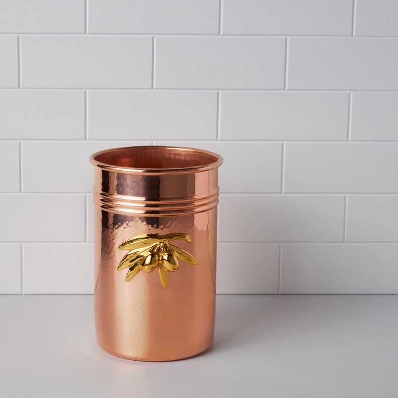 Ruffoni Utensil Holder with Olive Plate, Hammered Copper