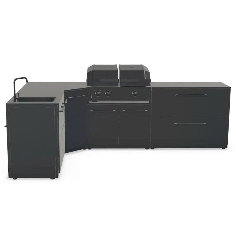 Cozze Elements Modular Outdoor Kitchen L-Shape with Grill, Storage & Sink, Matte-Black
