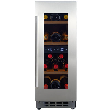 CELLA KITCHENLINE W18D-SSH Stainless Steel Undercounter Wine Cooler 30cm, Stainless Glass