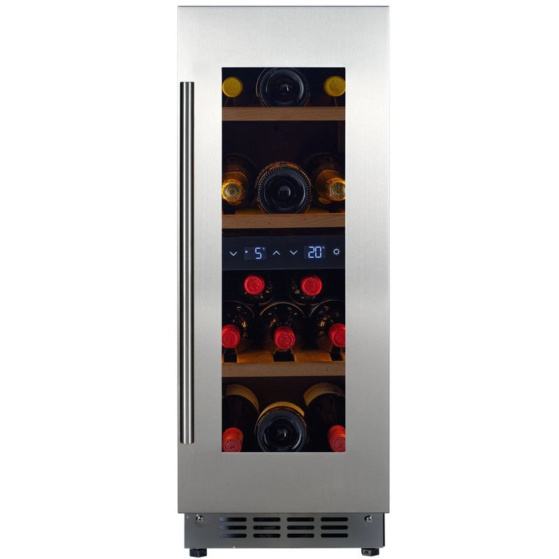 CELLA KITCHENLINE W18D-SSH Stainless Steel Undercounter Wine Cooler 30cm, Stainless Glass