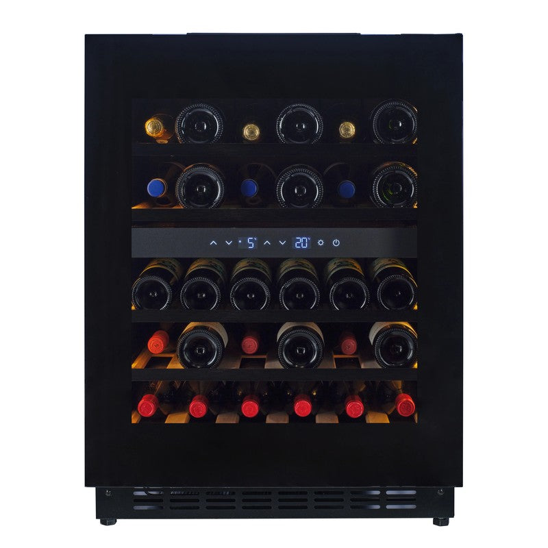 CELLA Kitchenline Glass Wine Fridge 36 Bottle, Black Glass