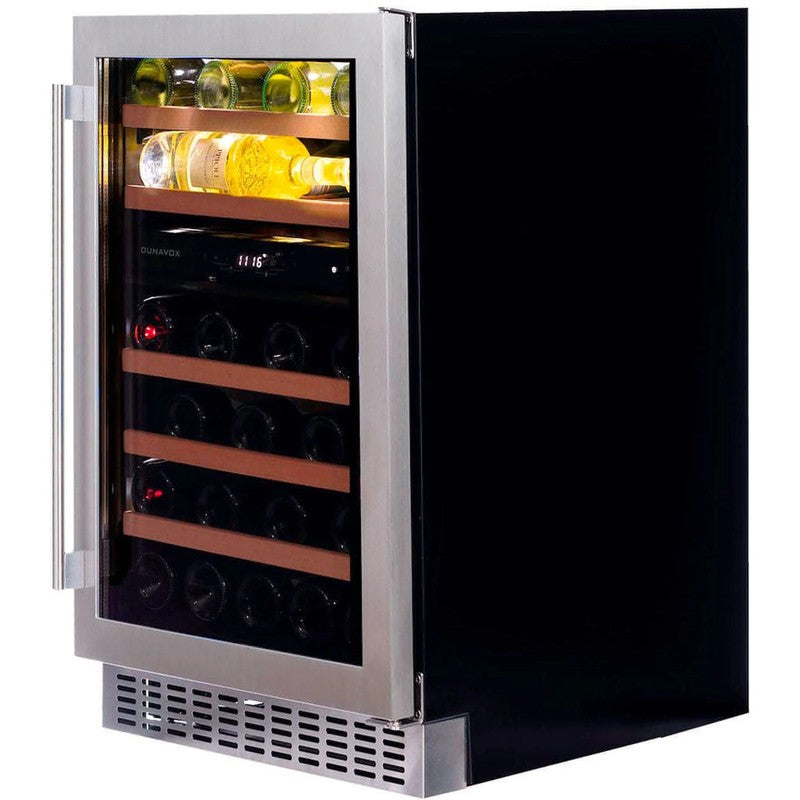 Dunavox FLOW-38 Dual Zone 38 Bottle Built In Undercounter Wine Cooler, Stainless Steel