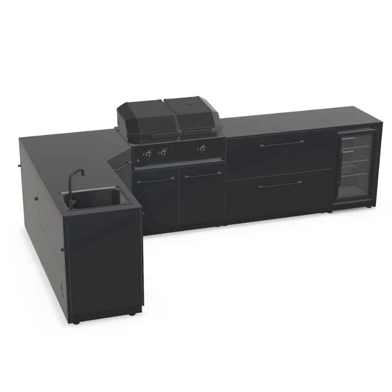 Cozze Elements Modular Outdoor Kitchen L-Shape with Grill, Storage, Fridge & Sink, Matte-Black