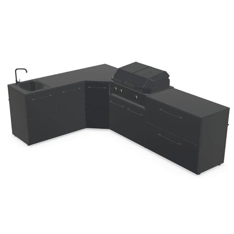 Cozze Elements Modular Outdoor Kitchen L-Shape with Grill, Storage & Sink, Matte-Black