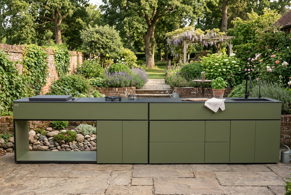 Grillionaire MOSS Grade 2 Aluminum Modular Outdoor Kitchen with Dekton Worktops, Sink, Side Burner and Fridge