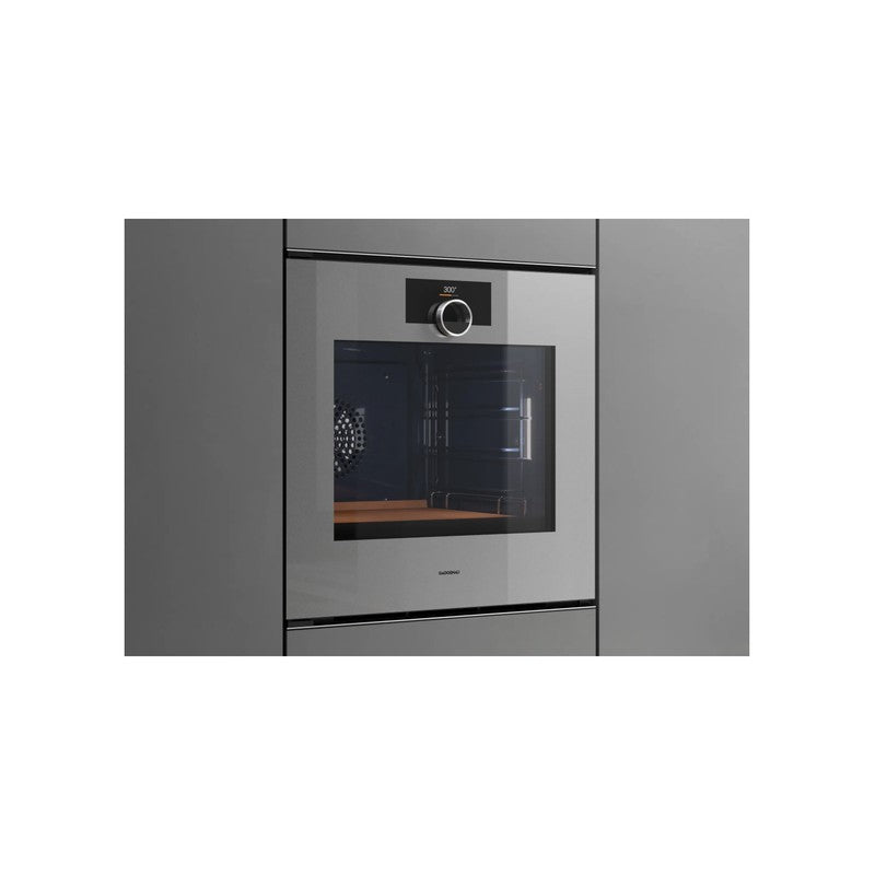 Gaggenau Minimalistic Series GO241130 60cm Sterling Built-In Single Oven, Left Hand Hinge