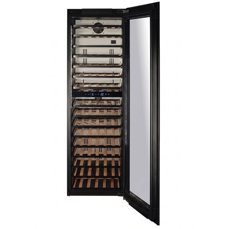 CELLA Kitchenline Glass Integrated Wine Fridge 96 Bottle, Black Glass