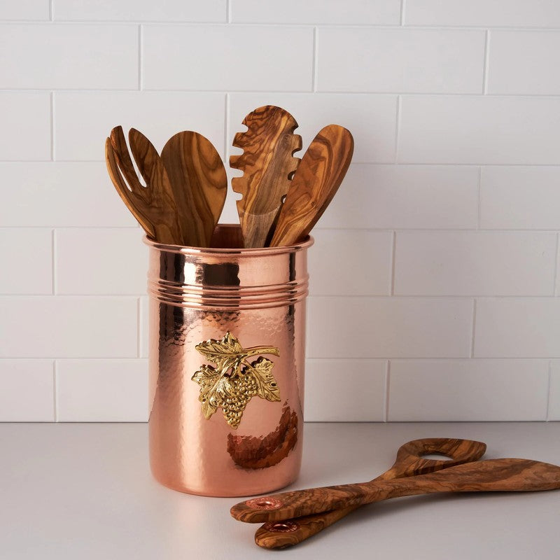 Ruffoni Utensil Holder with Grape, Hammered Copper