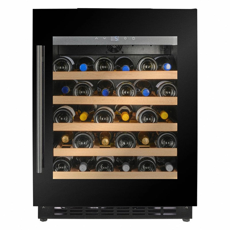 CELLA W40-BH Undercounter Wine Cooler 600mm, 38 Bottle, Black Glass
