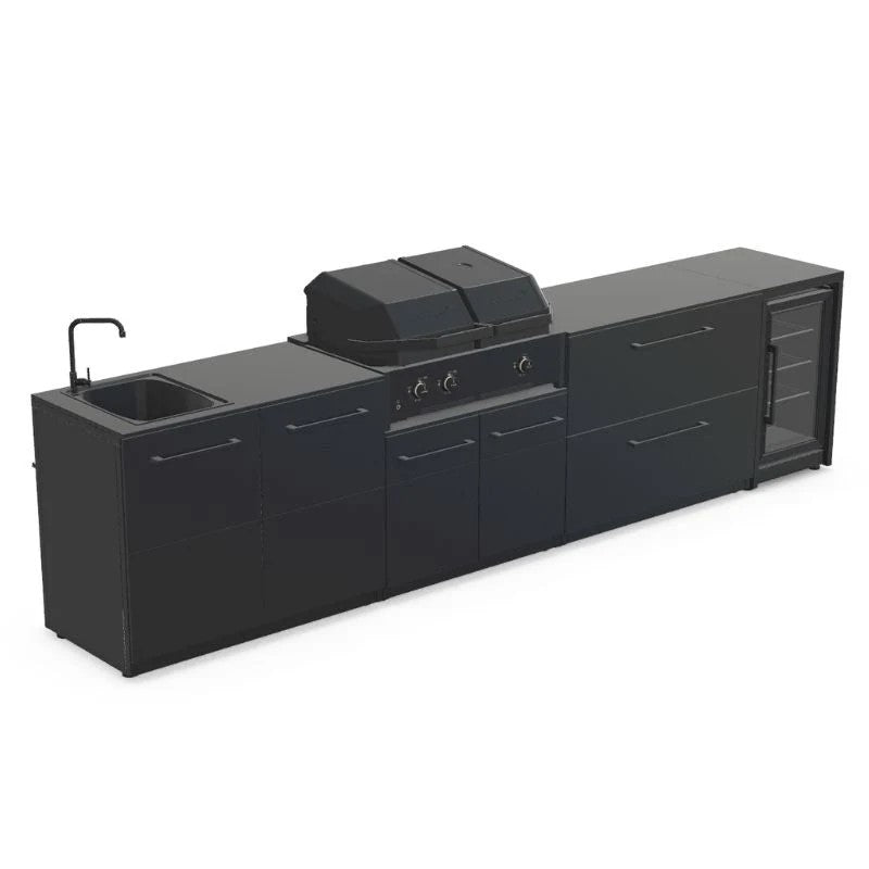Cozze Elements Modular Outdoor Kitchen with Gas Grill, Storage, Fridge & Sink, Matte Black