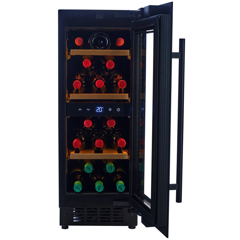 CELLA W18S-BH Single Zone Wine Fridge 18 Bottle, Black Glass