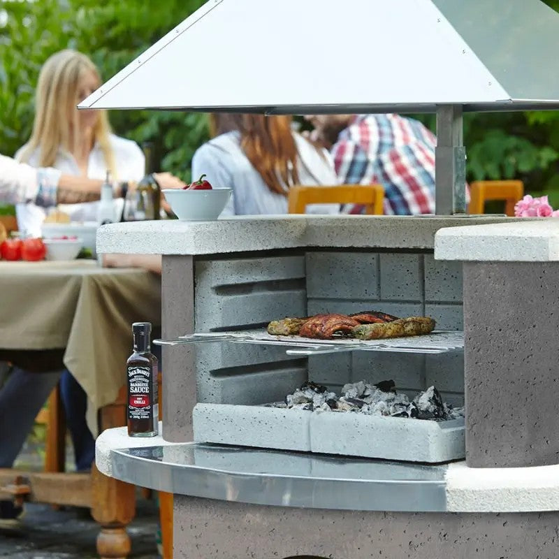 Buschbeck Zurich Masonry Barbecue Stainless Steel with Fire Grate & Ash Pan, White & Grey
