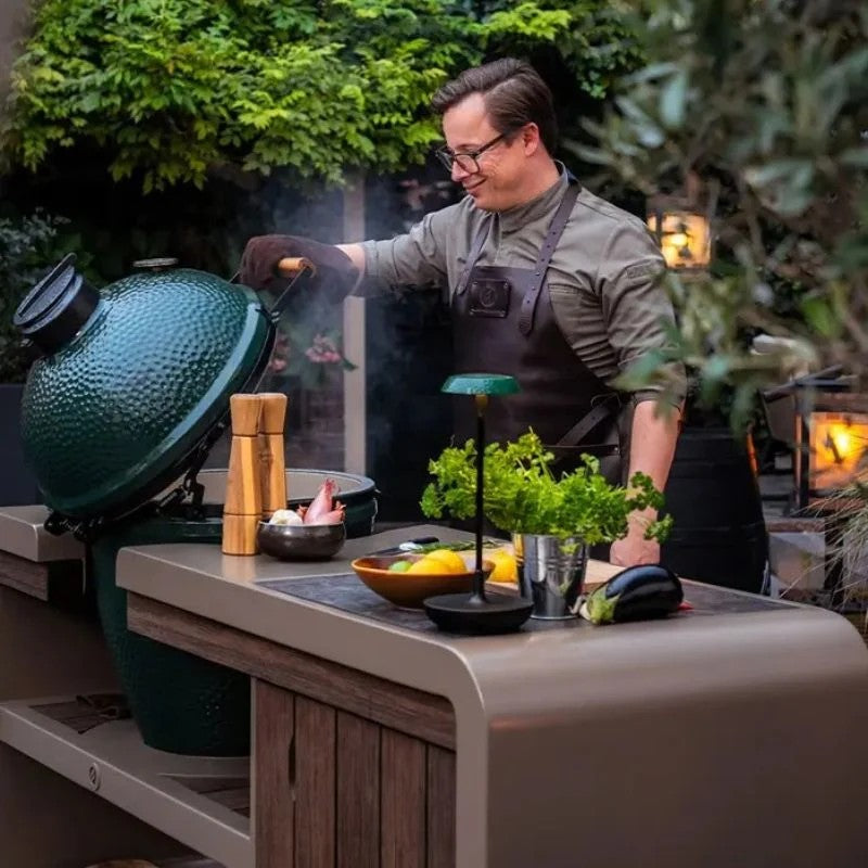 Adezz Forno Kamado Station with Big Green Egg Large, Corten Steel or Powder-Coated Aluminium