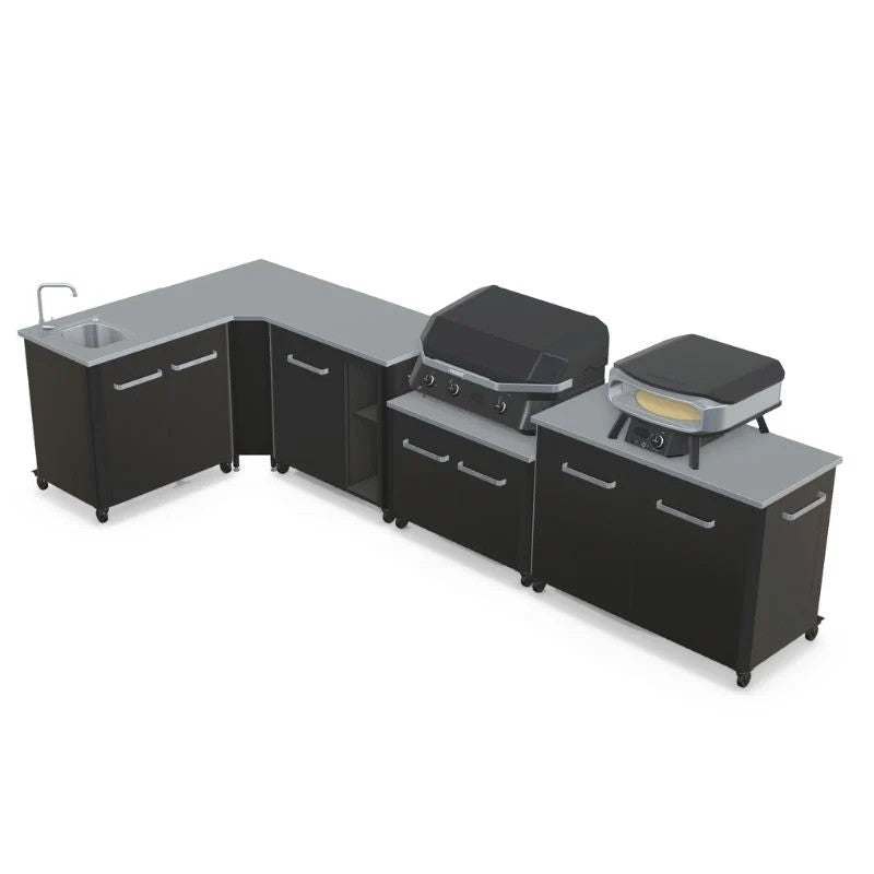 Cozze Modular Outdoor Kitchen Stainless Steel L-Shaped with Gas Grill, Sink & Storage