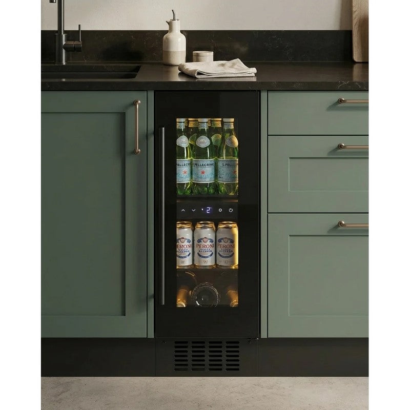 CELLA BV18-BH 300mm Undercounter Drinks Fridge, Black Glass
