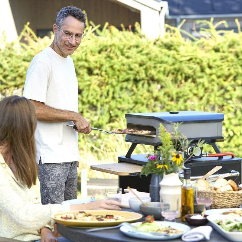 Cozze Table with Pull Out Stainless Steel Outdoor Table with Pull-Out Prep Shelf & Tool Hooks