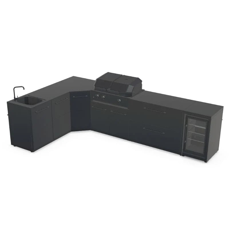 Cozze Elements Modular Outdoor Kitchen L-Shape with Grill, Storage, Fridge & Sink, Matte-Black