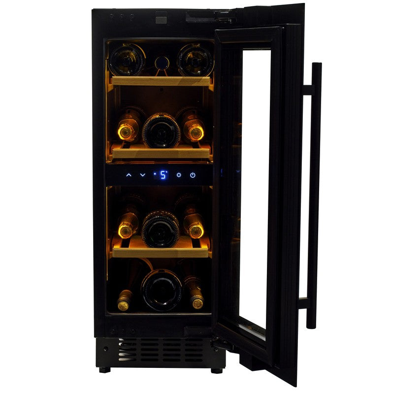 CELLA W18S-BH Single Zone Wine Fridge 18 Bottle, Black Glass
