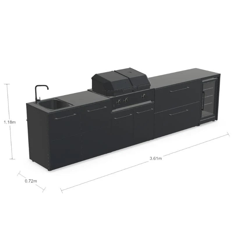 Cozze Elements Modular Outdoor Kitchen with Gas Grill, Storage, Fridge & Sink, Matte Black