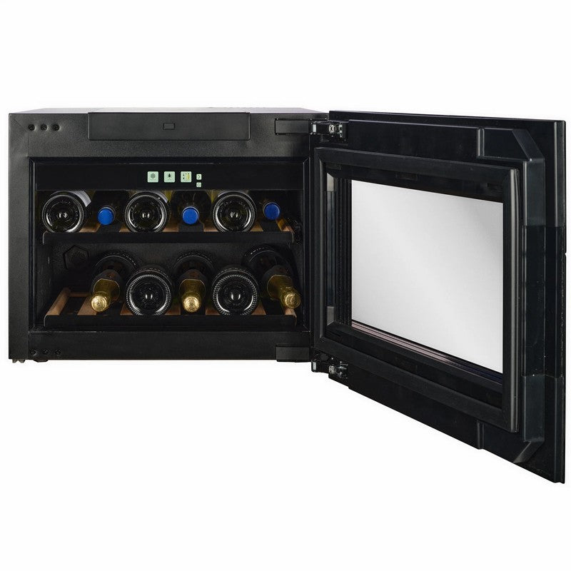 CELLA WI-17B-TO Push To Open Integrated Wine Fridge 17 Bottle, Black Glass