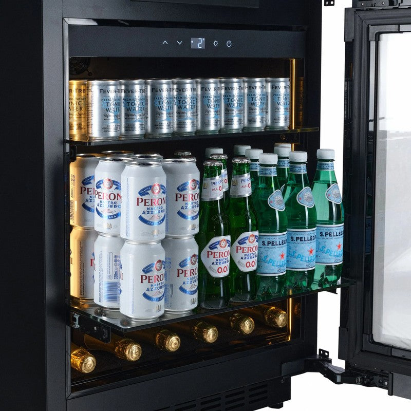 CELLA Kitchenline Undercounter Drinks Fridge 118L, Black Glass