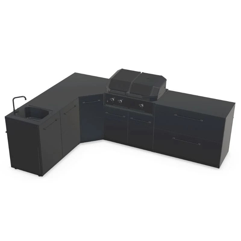 Cozze Elements Modular Outdoor Kitchen L-Shape with Grill, Storage & Sink, Matte-Black