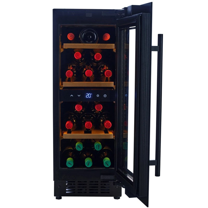 CELLA W18S-BH Undercounter Wine Cooler 300mm, Black Glass