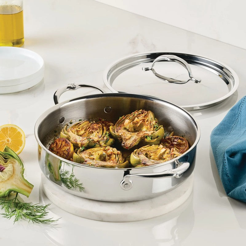 Hestan ProBond Luxe Stainless Steel Sauteuse Pan with Lid, Mirror-Polished